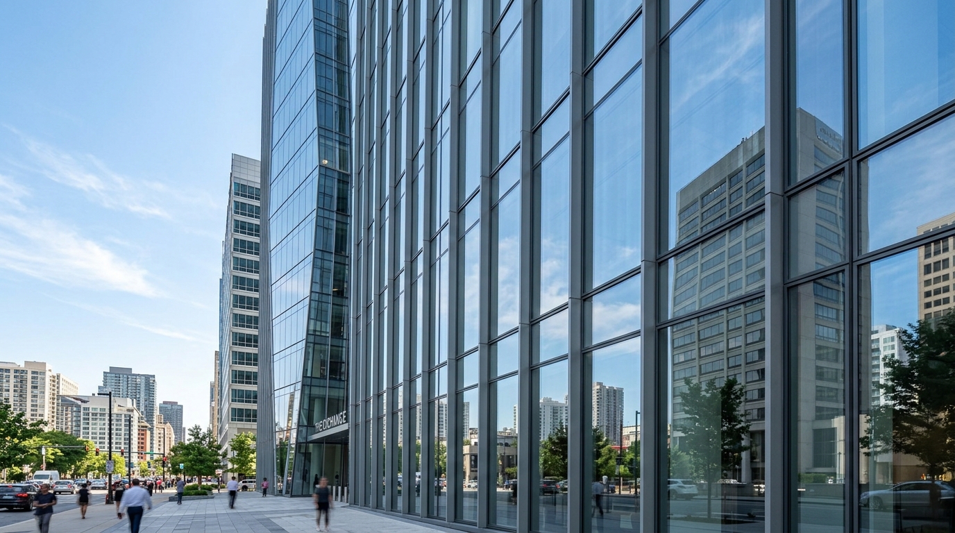 High-rise commercial glass curtain wall and exterior masonry joint caulking