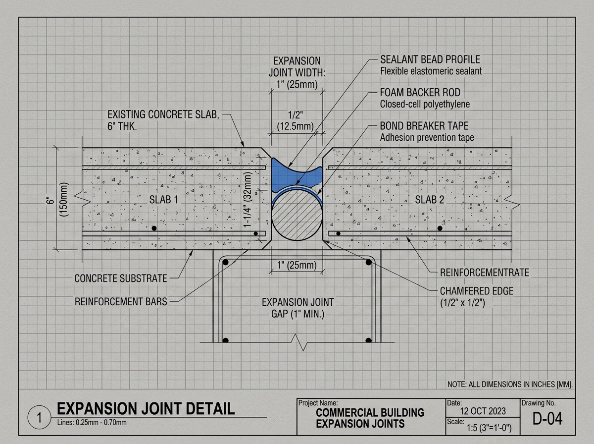 Architectural expansion joint sealant detail drawing callout