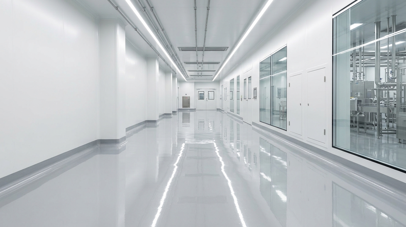 Seamless high-gloss resinous epoxy flooring in a commercial facility
