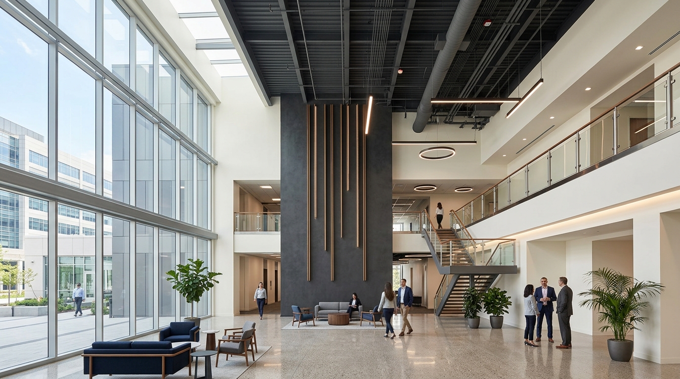 Multi-story commercial office building interior wall painting project