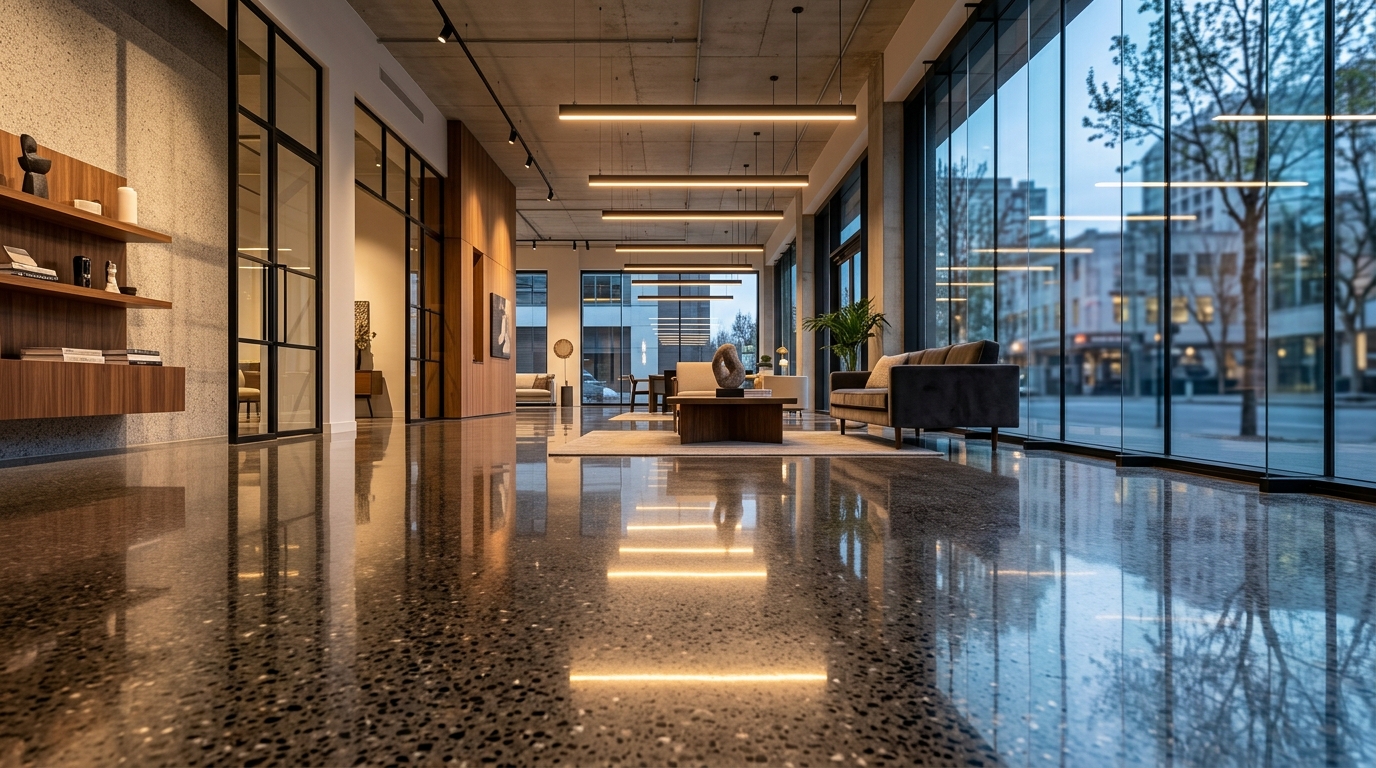 Mechanical diamond polished concrete floor with Class B aggregate exposure