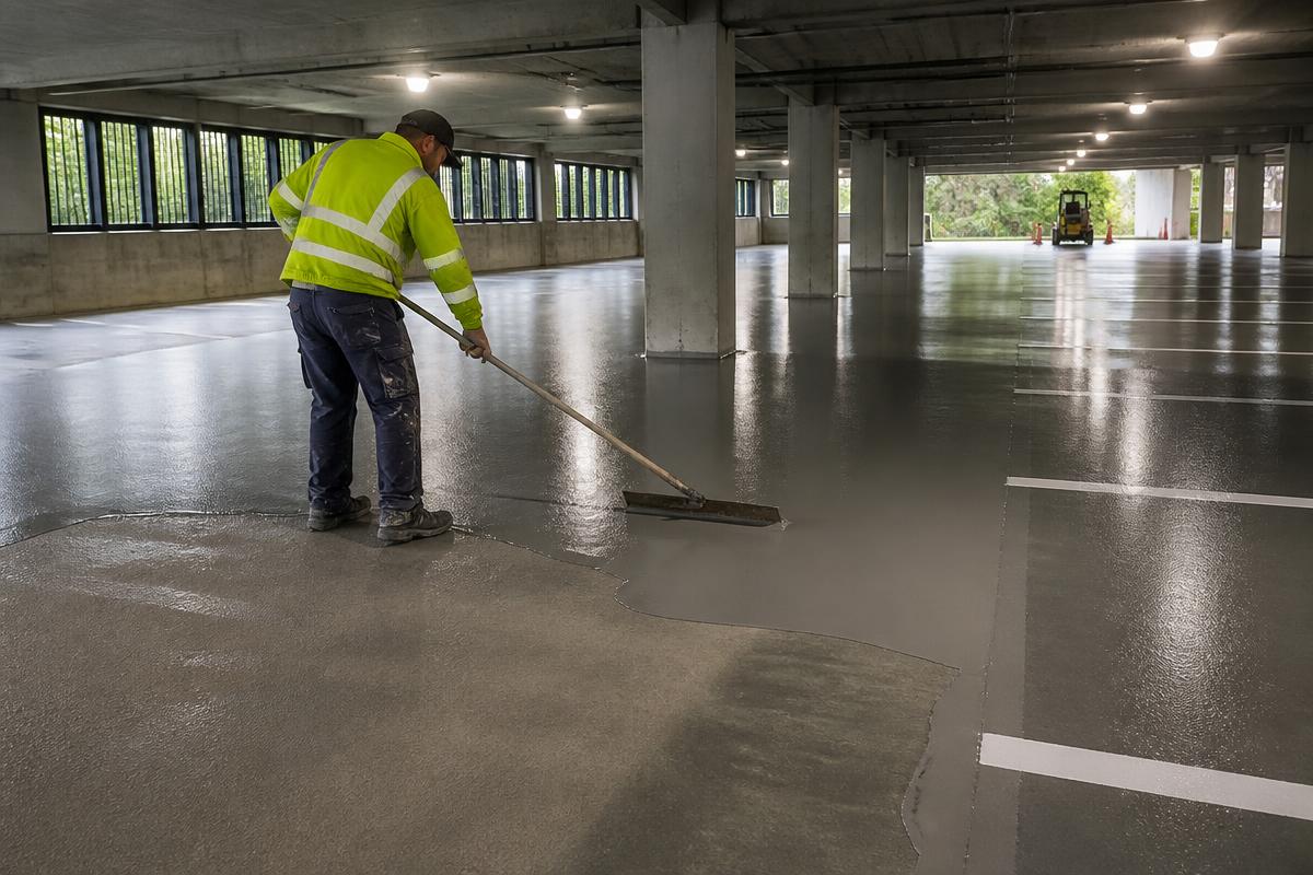 Parking structure deck receiving traffic coating