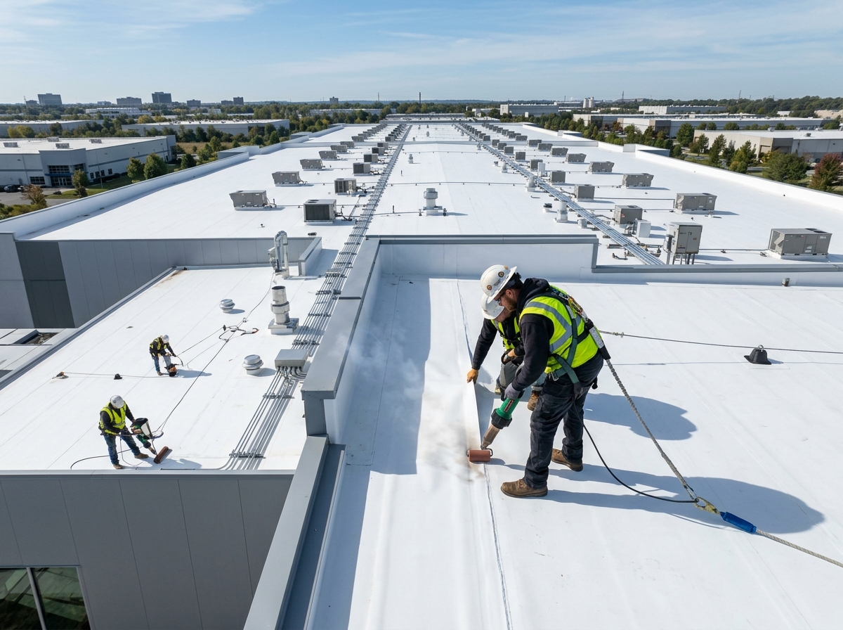 Commercial single-ply membrane roofing installation